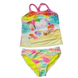 Wonder Nation Girls Sz M 7/8 Unicorn Tankini Bikini 2 Pcs UPF 50+